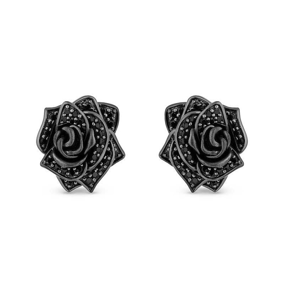 Earrings Zales | Enchanted Disney Villains Maleficent 1/2 Ct. T.W. Black Diamond Rose Earrings In Sterling Silver