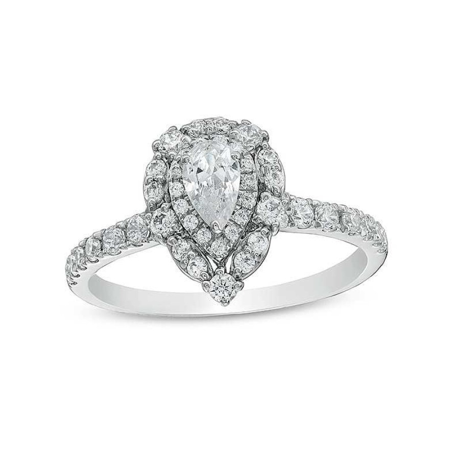 Rings Zales | Previously Owned - 3/4 Ct. T.W. Pear-Shaped Diamond Double Frame Engagement Ring In 14K White Gold