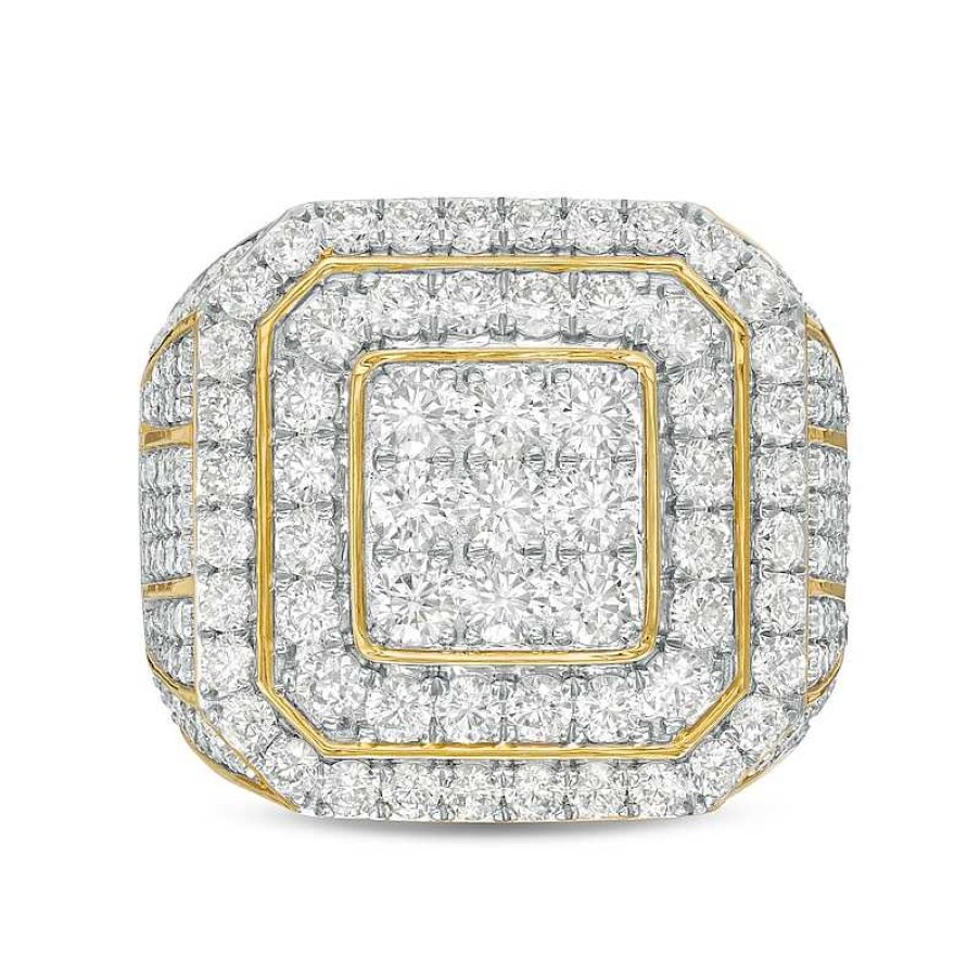 Rings Zales | Men'S 5 Ct. T.W. Square Multi-Diamond Double Frame Signet Ring In 10K Gold