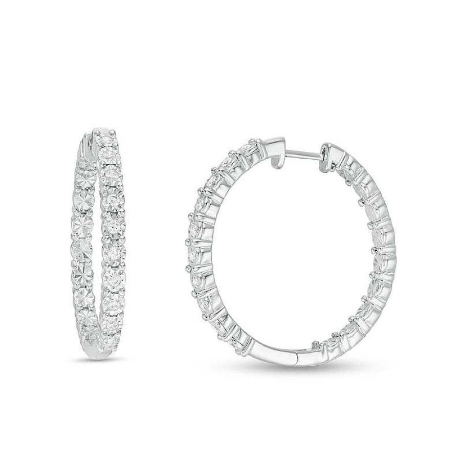 Earrings Zales | 1/2 Ct. T.W. Diamond Inside-Out Hoop Earrings In Sterling Silver