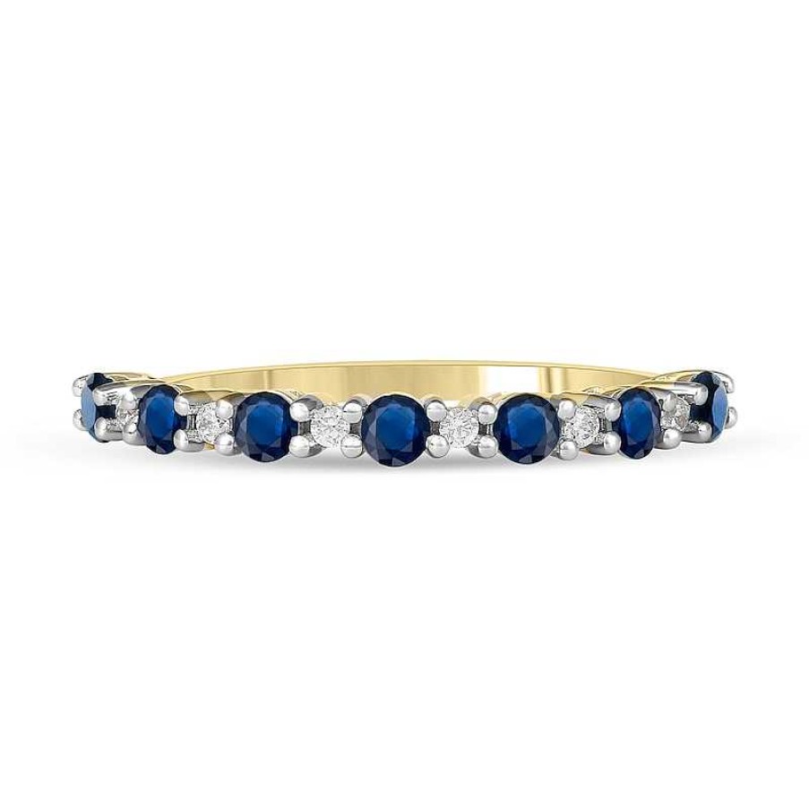 Rings Zales | Blue Sapphire And 1/20 Ct. T.W. Diamond Alternating Band In 10K Gold