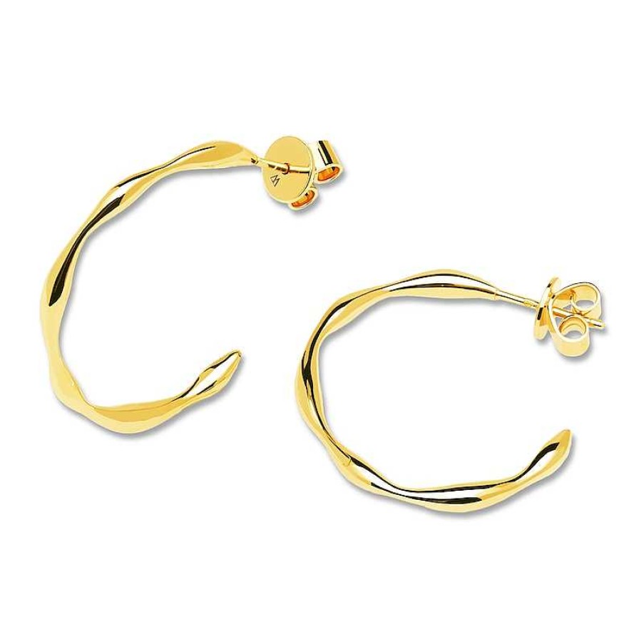 Earrings Zales | Pdpaola™ At Zales Wavy 30.0Mm Hoop Earrings In Sterling Silver With 18K Gold Plate