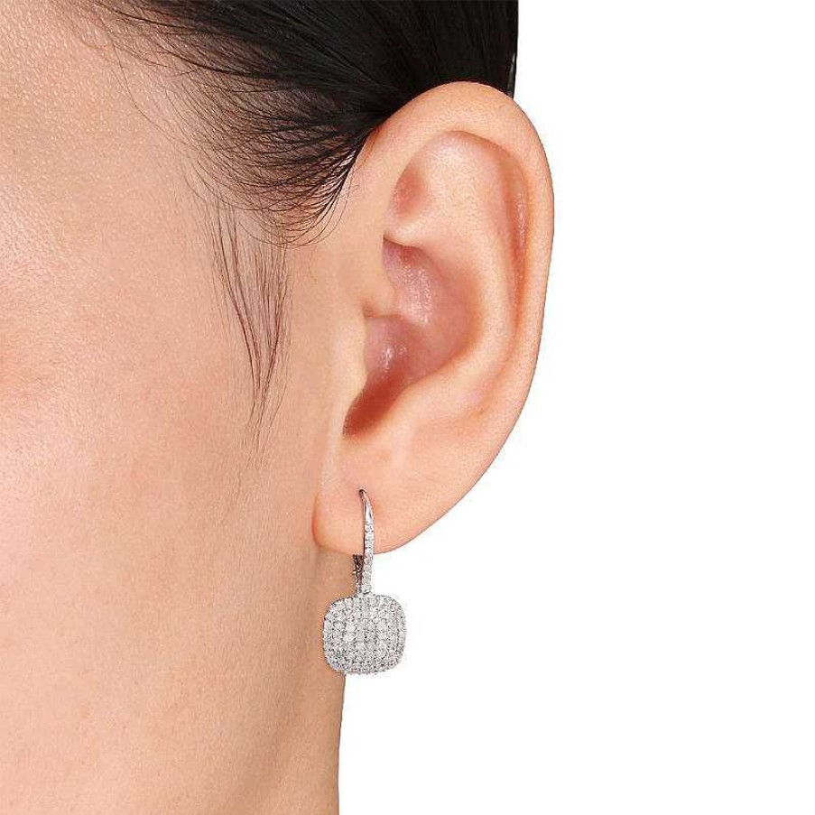 Earrings Zales | 1 Ct. T.W. Composite Diamond Double Cushion Frame Drop Earrings In Sterling Silver