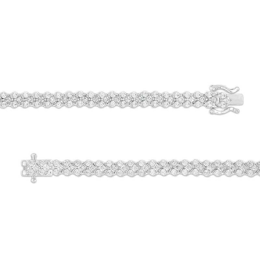 Bracelets Zales | 3-1/2 Ct. T.W. Princess-Cut And Round Diamond Chevron Link Line Bracelet In 10K White Gold