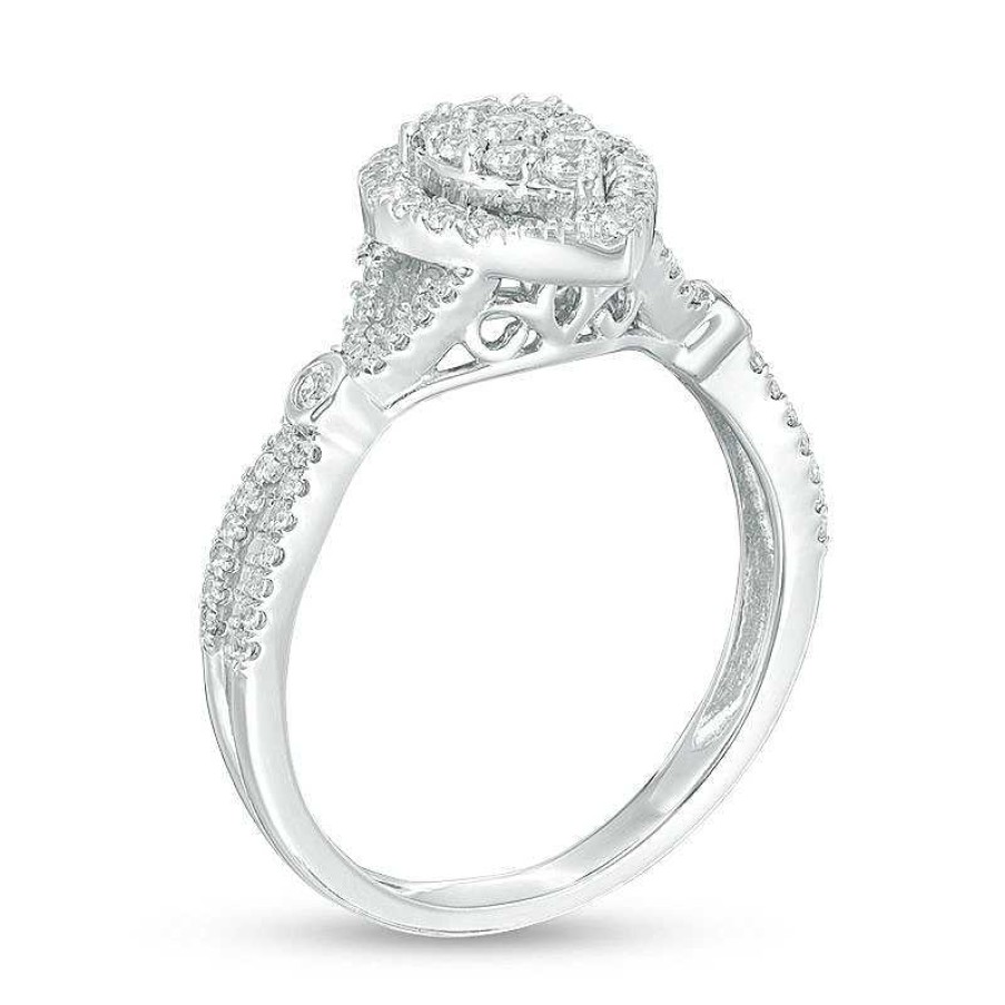 Rings Zales | 1/2 Ct. T.W. Multi-Diamond Pear-Shaped Frame Split Shank Ring In 10K White Gold