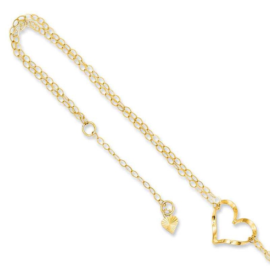 Bracelets Zales | Heart Double Strand Adjustable Anklet In 14K Gold - 10"