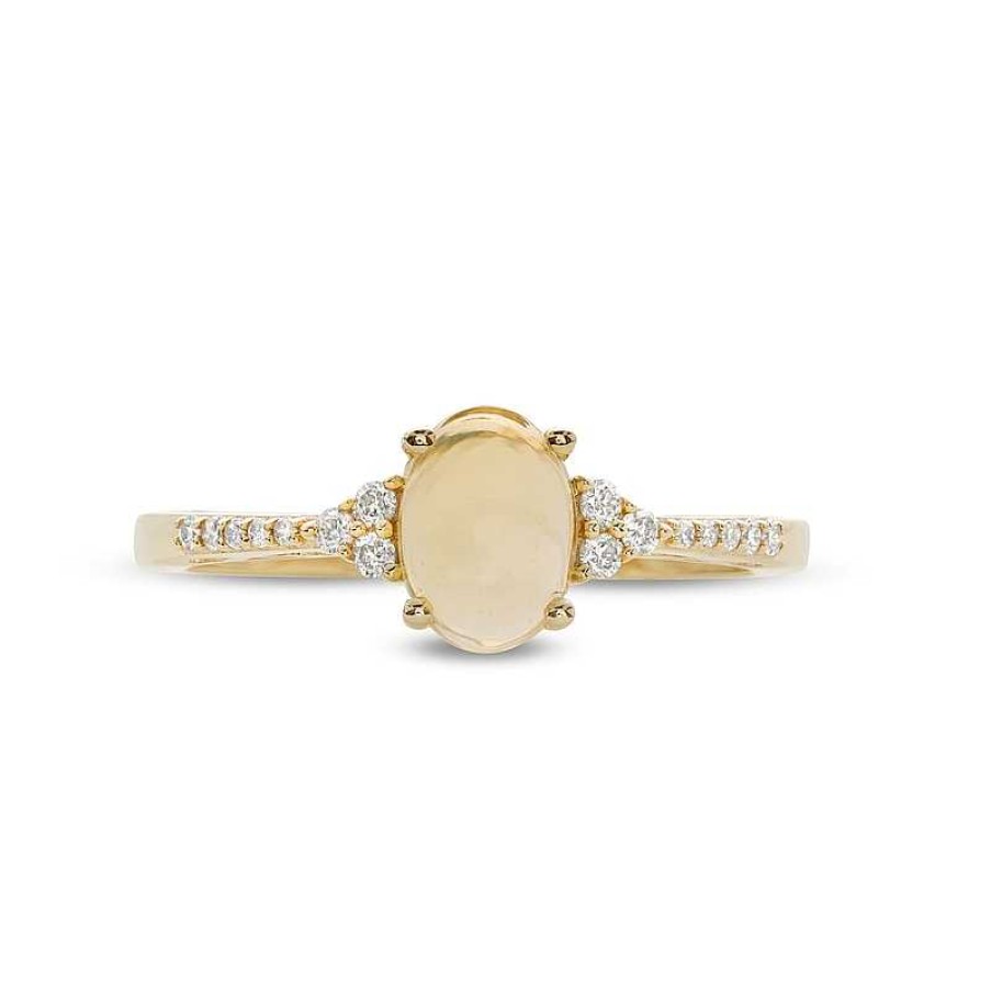 Rings Zales | Oval Opal And 1/10 Ct. T.W. Diamond Ring In 10K Gold