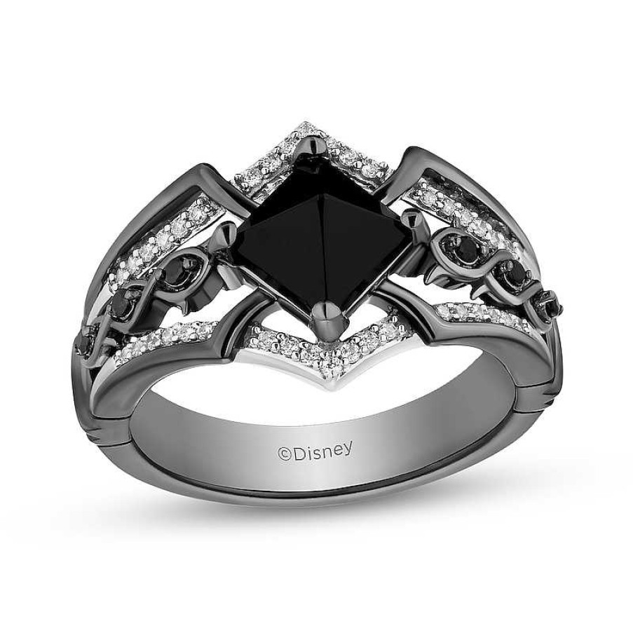 Rings Zales | Enchanted Disney Villains Maleficent Princess-Cut Onyx And Diamond Ring In Sterling Silver With Black Rhodium