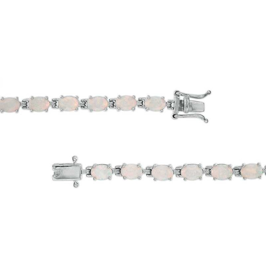 Bracelets Zales | Oval Lab-Created Opal Link Line Bracelet In Sterling Silver 7.25"