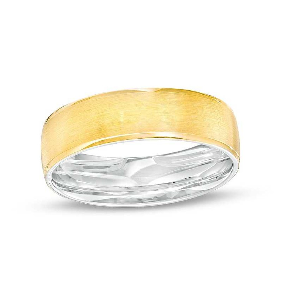 Rings Zales | Men'S 6.0Mm Brushed Satin Band In 14K Two-Tone Gold