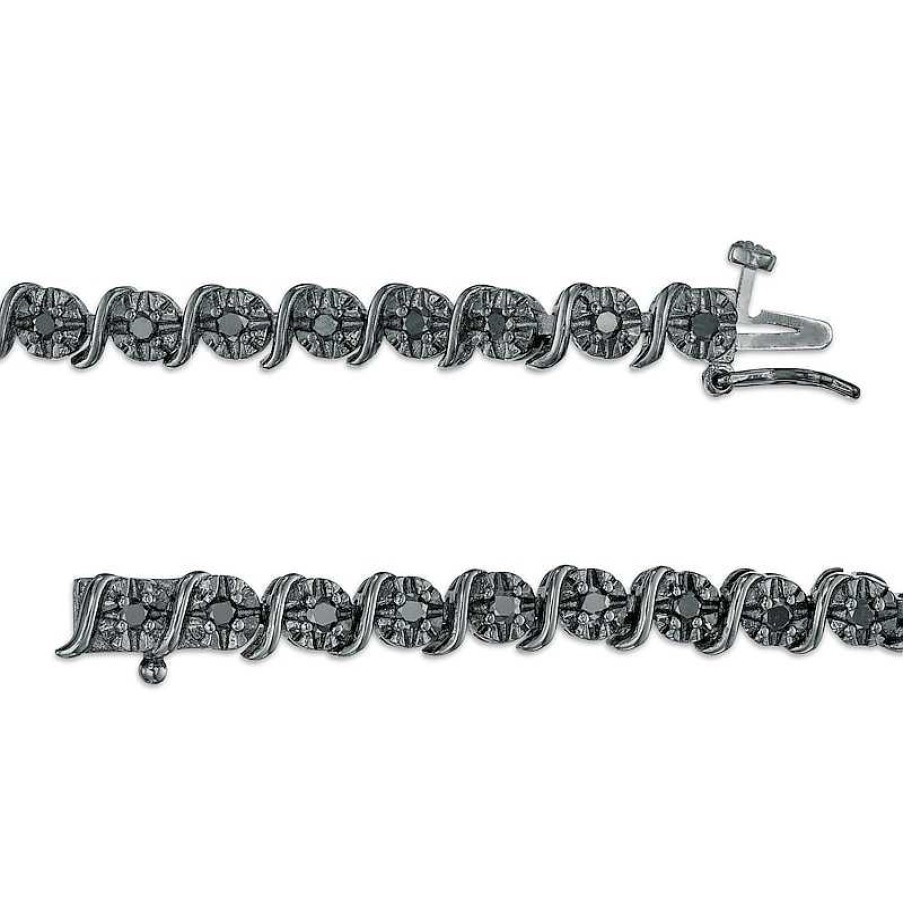 Bracelets Zales | 1 Ct. T.W. Black Diamond "S" Link Tennis Bracelet In Sterling Silver With Black Rhodium - 7.25"