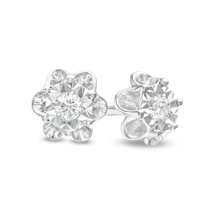 Earrings Zales | 1/15 Ct. T.W. Diamond Flower Stud Earrings In Sterling Silver (J/I3)