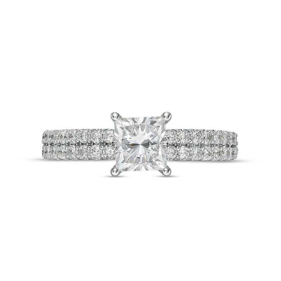 Rings Zales | True Lab-Created Diamonds By Vera Wang Love 1-1/2 Ct. T.W. Double Row Shank Engagement Ring In 14K White Gold (F/Vs2)