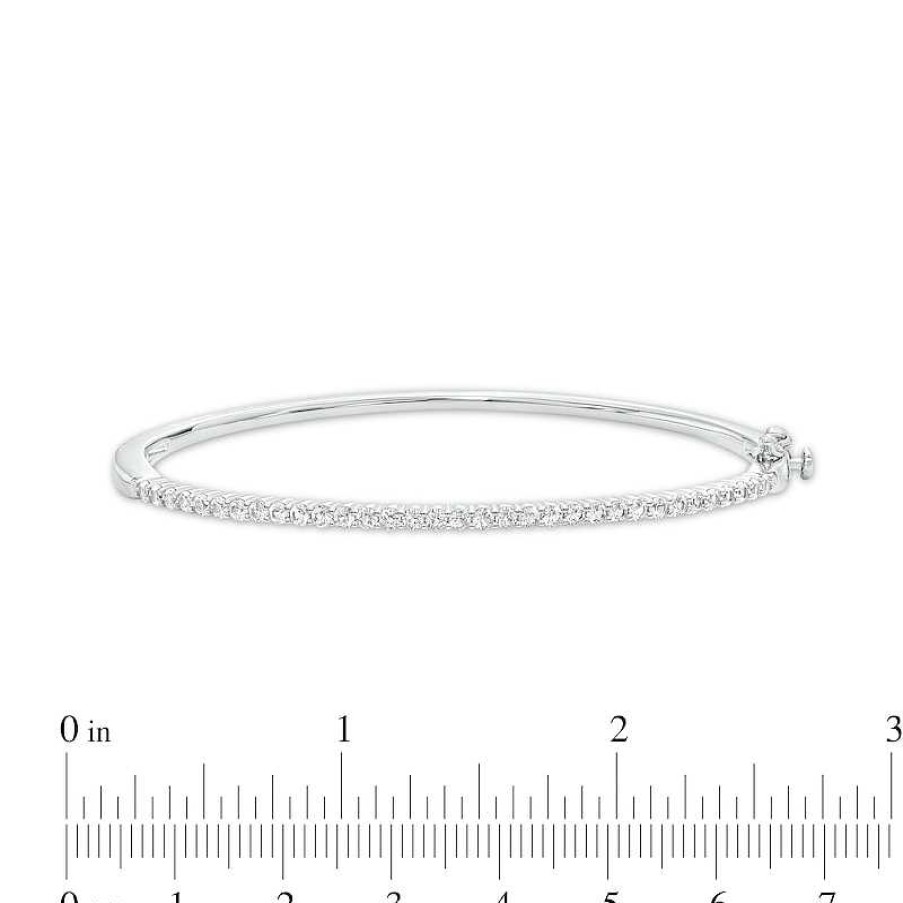 Bracelets Zales | White Lab-Created Sapphire Bangle In Sterling Silver – 6.5"