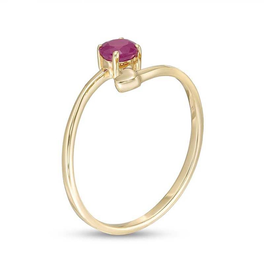 Rings Zales | 4.0Mm Ruby And Polished Heart Open Wrap Ring In 10K Gold