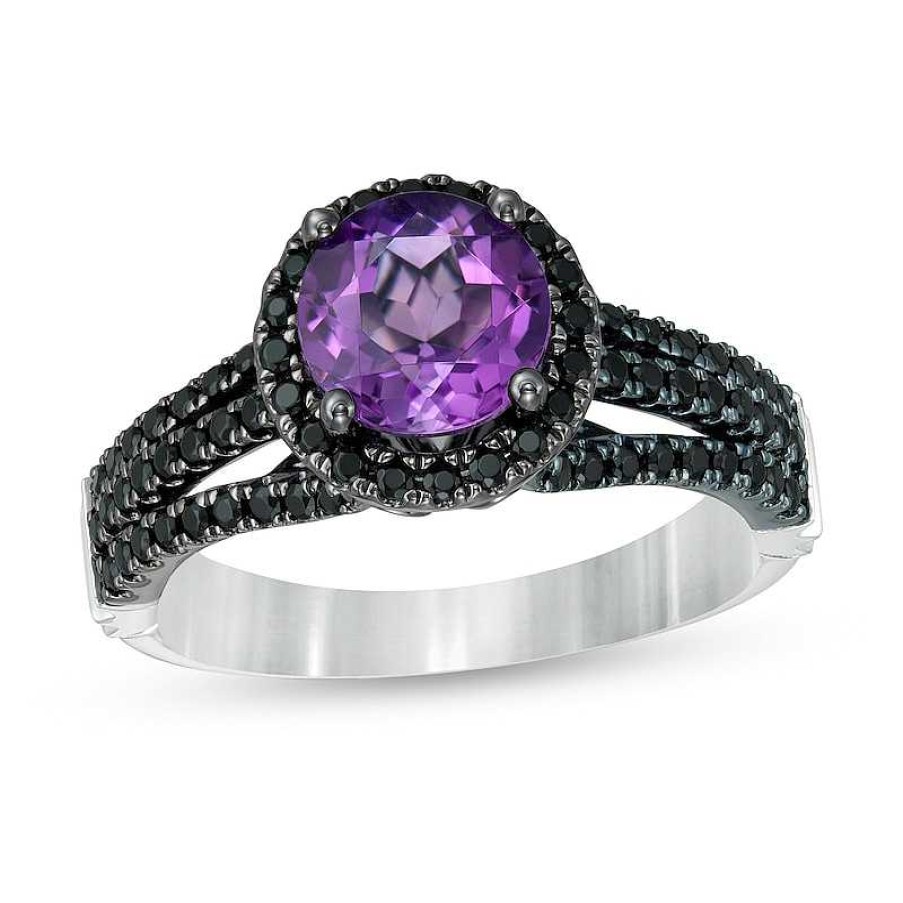 Rings Zales | Enchanted Disney Villains Ursula Amethyst And 1/2 Ct. T.W. Black Diamond Engagement Ring In 14K White Gold