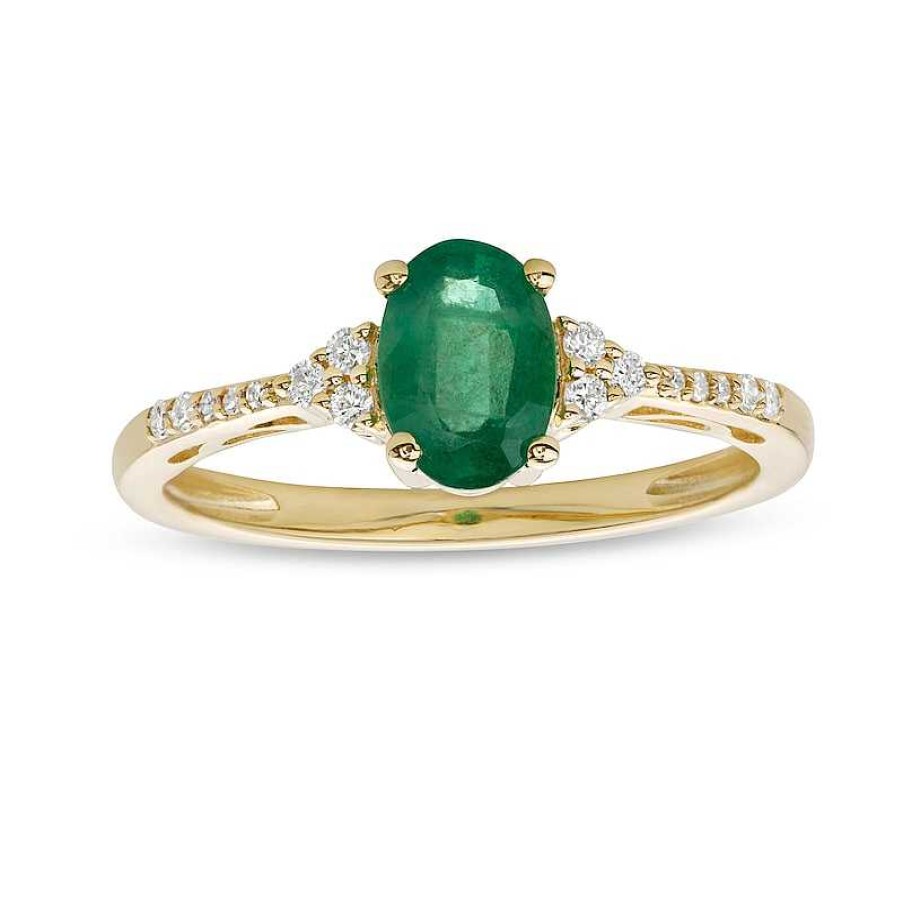 Rings Zales | Oval Emerald And 1/10 Ct. T.W. Diamond Ring In 10K Gold