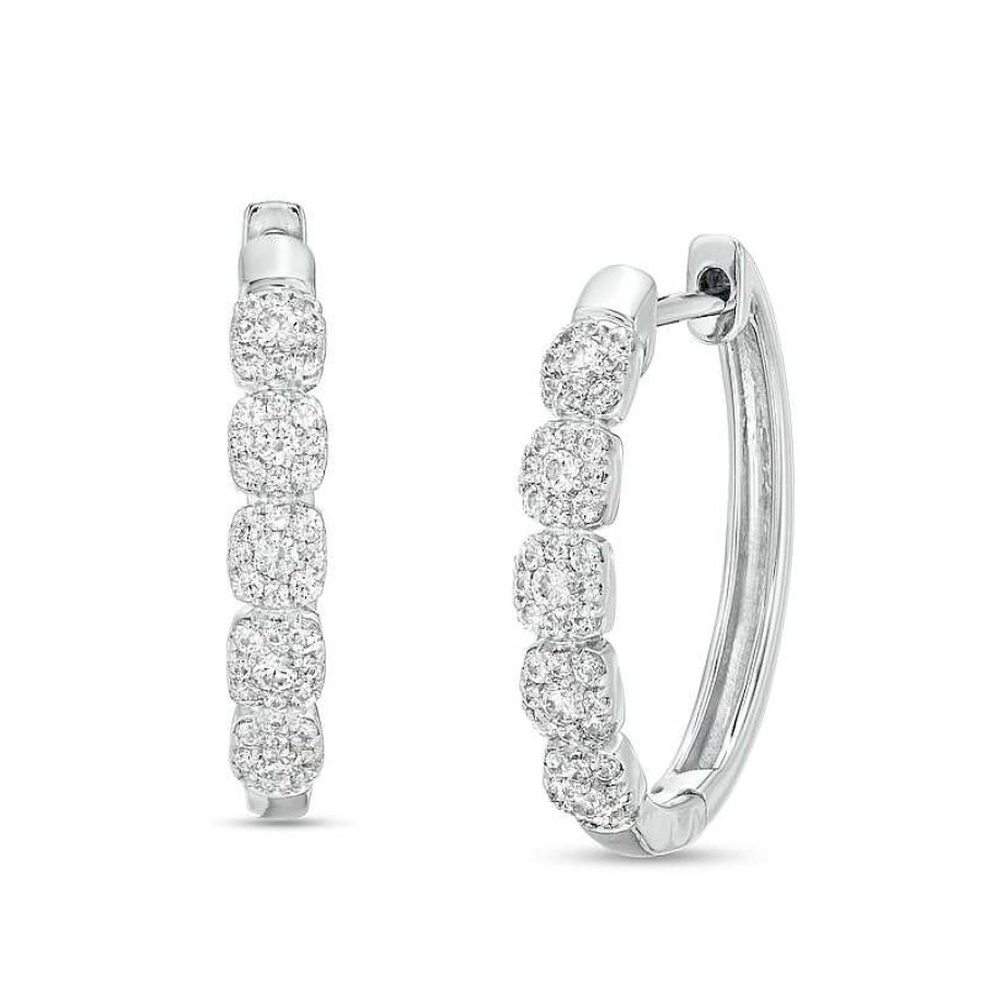 Earrings Zales | 1/2 Ct. T.W. Cushion-Shaped Multi-Diamond Oval Hoop Earrings In 10K White Gold