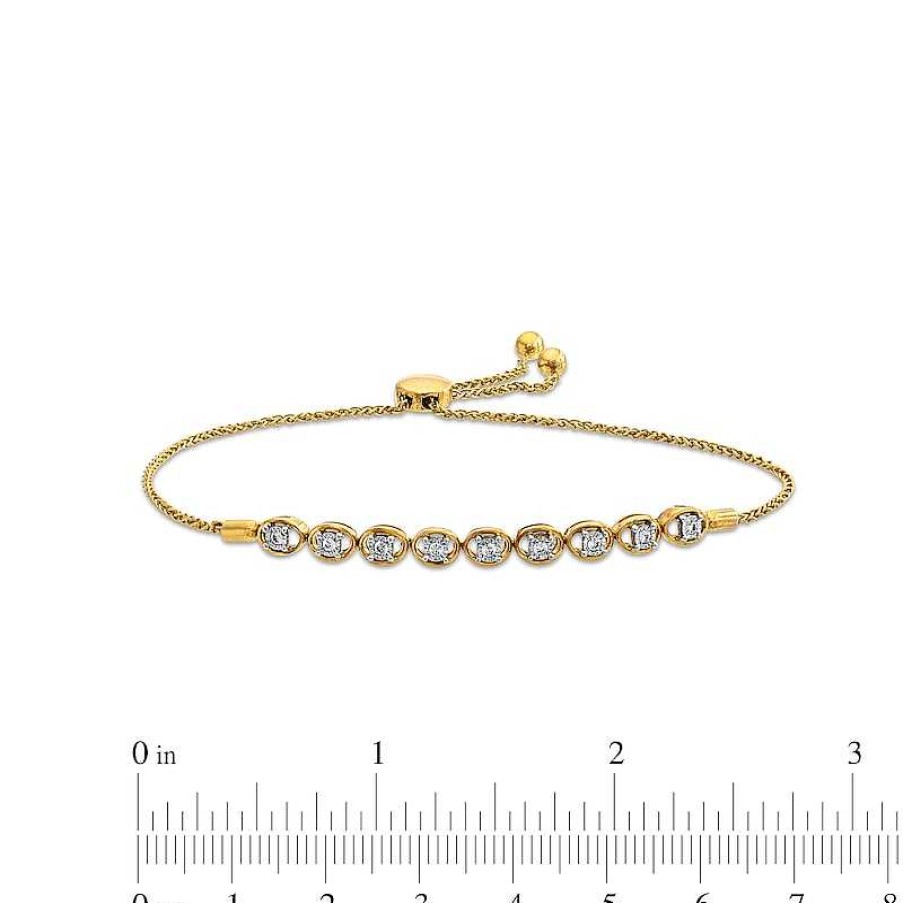 Bracelets Zales | 1/6 Ct. T.W. Diamond Oval Link Bolo Bracelet In 10K Gold - 9.5"