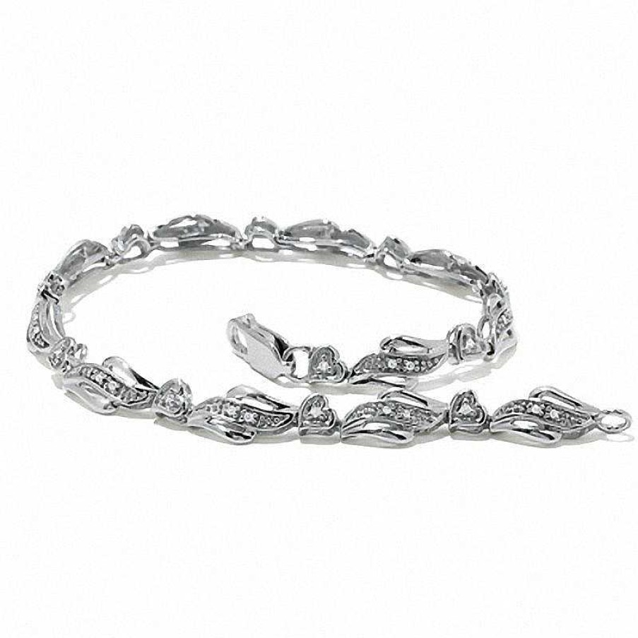 Bracelets Zales | 1/6 Ct. T.W. Diamond Heart Bracelet In Sterling Silver