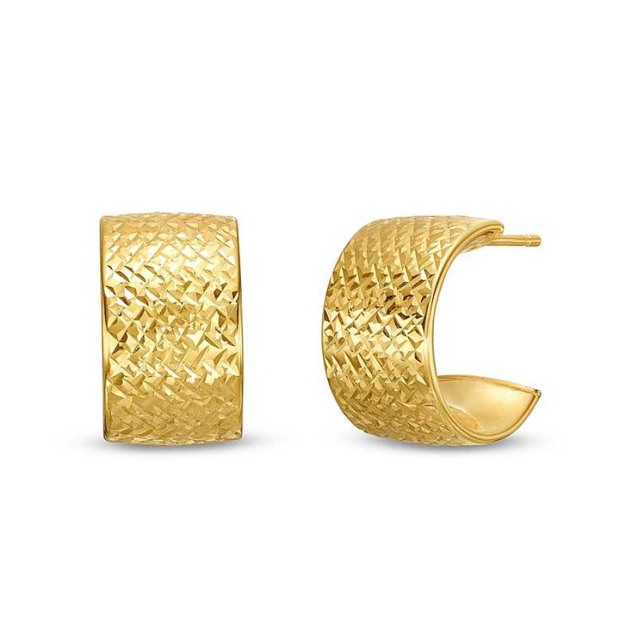 Earrings Zales | Oro Diamante™ 10.0Mm Diamond-Cut J-Hoop Earrings In 14K Gold