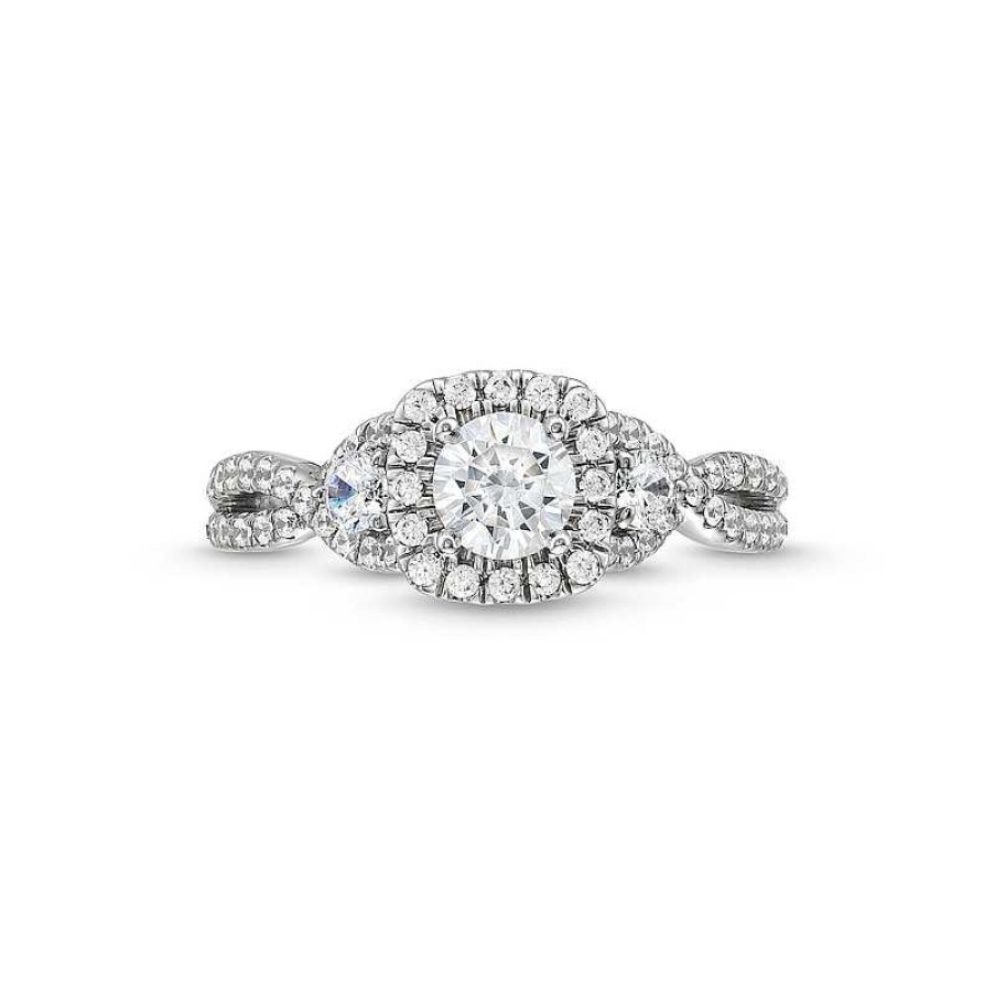 Rings Zales | 1 Ct. T.W. Diamond Cushion Frame Split Shank Past Present Future® Engagement Ring In 14K White Gold (I/I2)