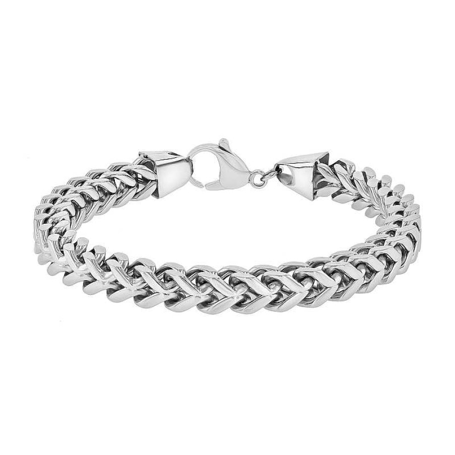 Bracelets Zales | Men'S 8.0Mm Solid Franco Chain Bracelet In Stainless Steel - 9.25"