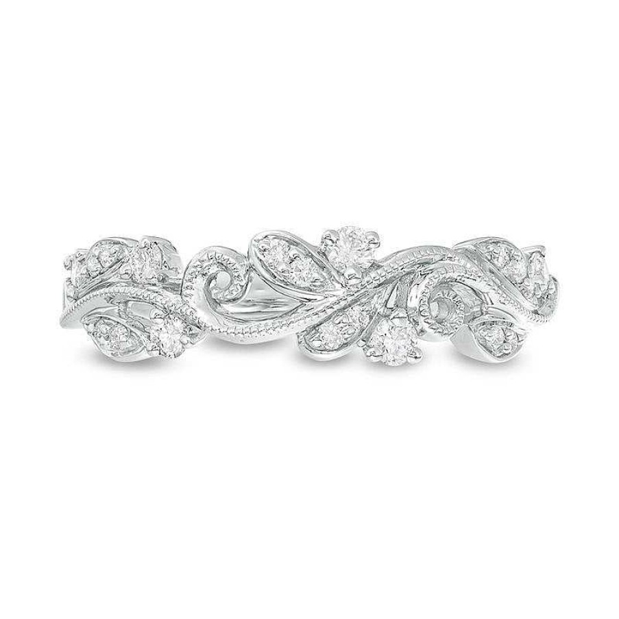 Rings Zales | 1/5 Ct. T.W. Diamond Vine Vintage-Style Band In 10K White Gold