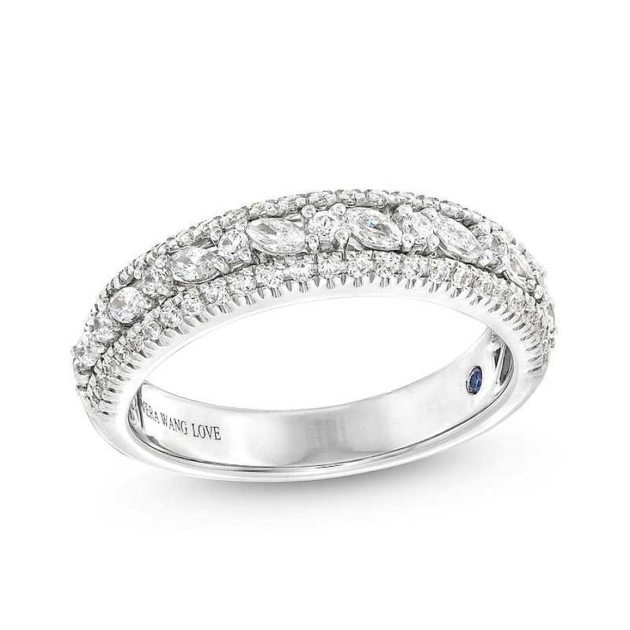 Rings Zales | Vera Wang Love Collection 5/8 Ct. T.W. Diamond Edge Vintage-Style Wedding Band In 14K White Gold