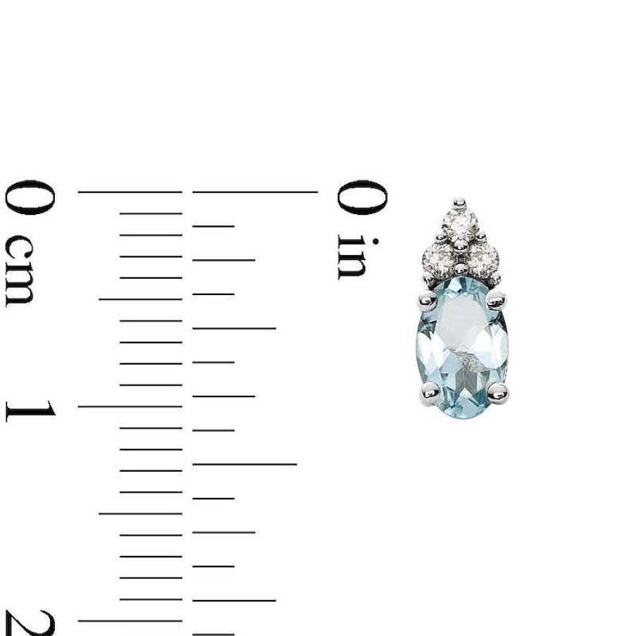 Earrings Zales | Oval Aquamarine And 1/10 Ct. T.W. Diamond Stud Earrings In 10K White Gold