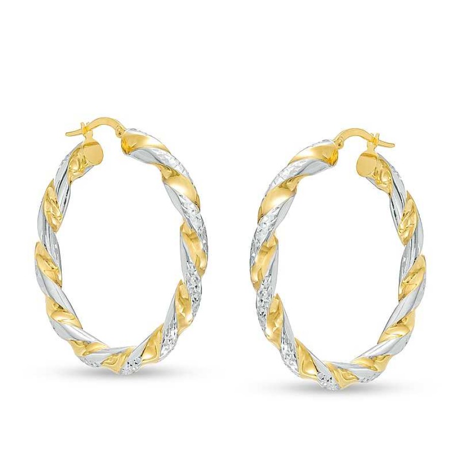 Earrings Zales | Oro Diamante™ 30.0Mm Diamond-Cut Twisted Tube Hoop Earrings In 14K Two-Tone Gold