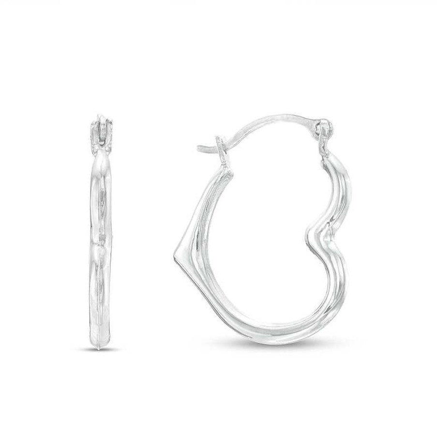 Earrings Zales | Child'S 125.7Mm Heart Profile Hollow Hoop Earrings In 14K White Gold