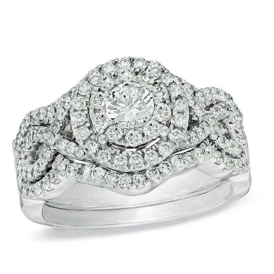 Rings Zales | 1-1/5 Ct. T.W. Multi-Diamond Frame Bridal Set In 14K White Gold