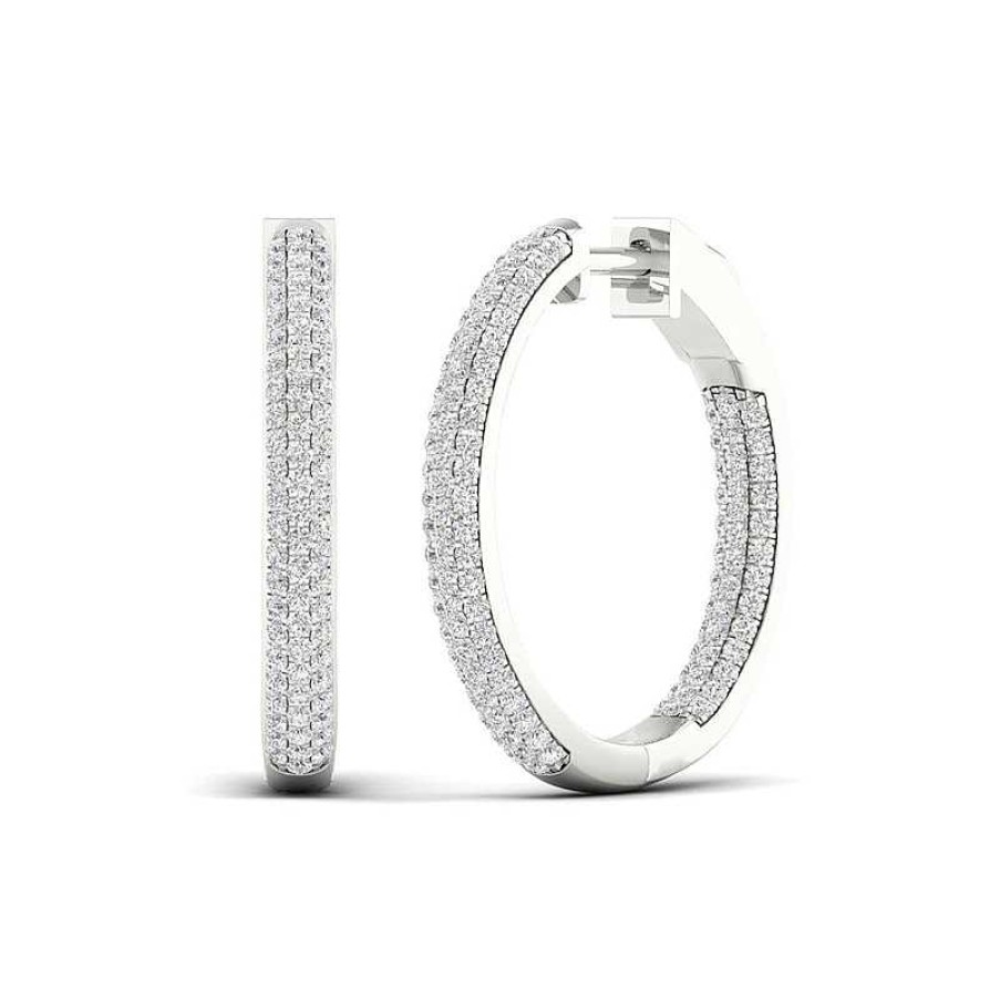 Earrings Zales | 1 Ct. T.W. Diamond Triple Row Inside-Out Hoop Earrings In 10K White Gold