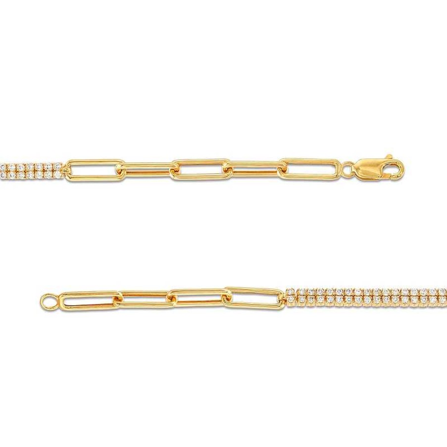 Bracelets Zales | 1 Ct. T.W. Certified Diamond Double Row Paper Clip Chain Bracelet In 14K Gold (H/I1) - 7.25"