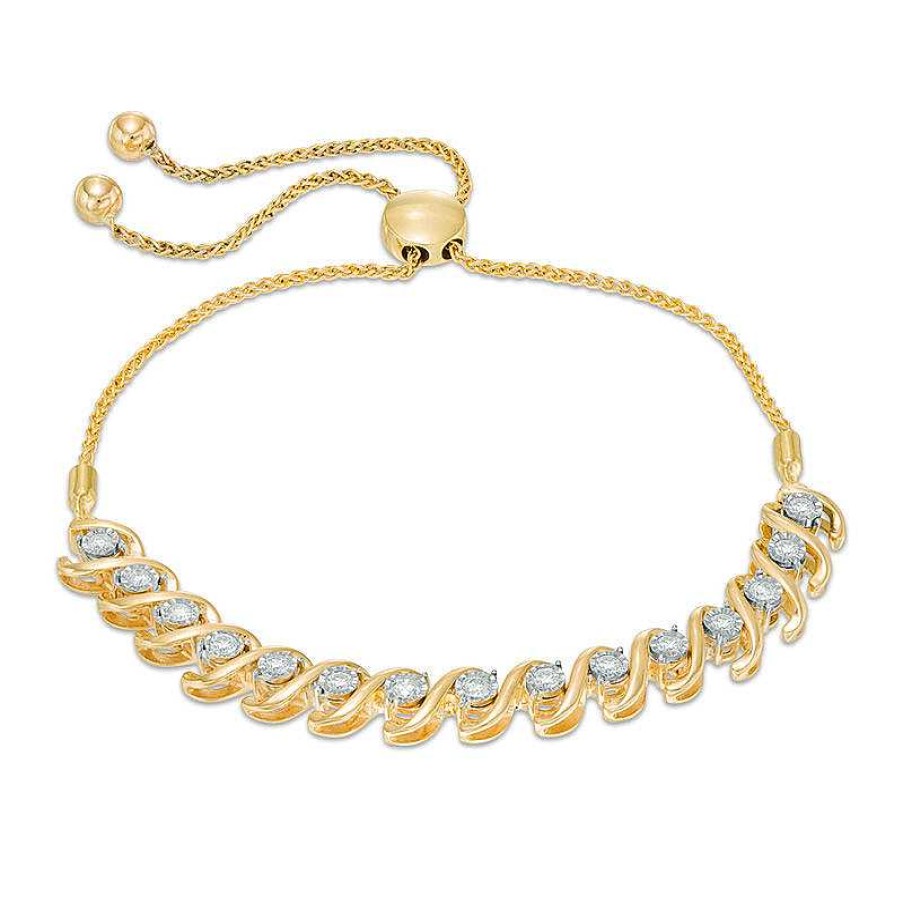 Bracelets Zales | 1/2 Ct. T.W. Diamond "S" Bar Bolo Bracelet In 10K Gold - 9.5"