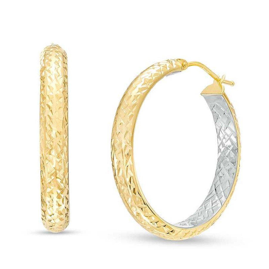 Earrings Zales | Oro Diamante™ 25.0Mm Diamond-Cut Inside-Out Tube Hoop Earrings In 14K Two-Tone Gold