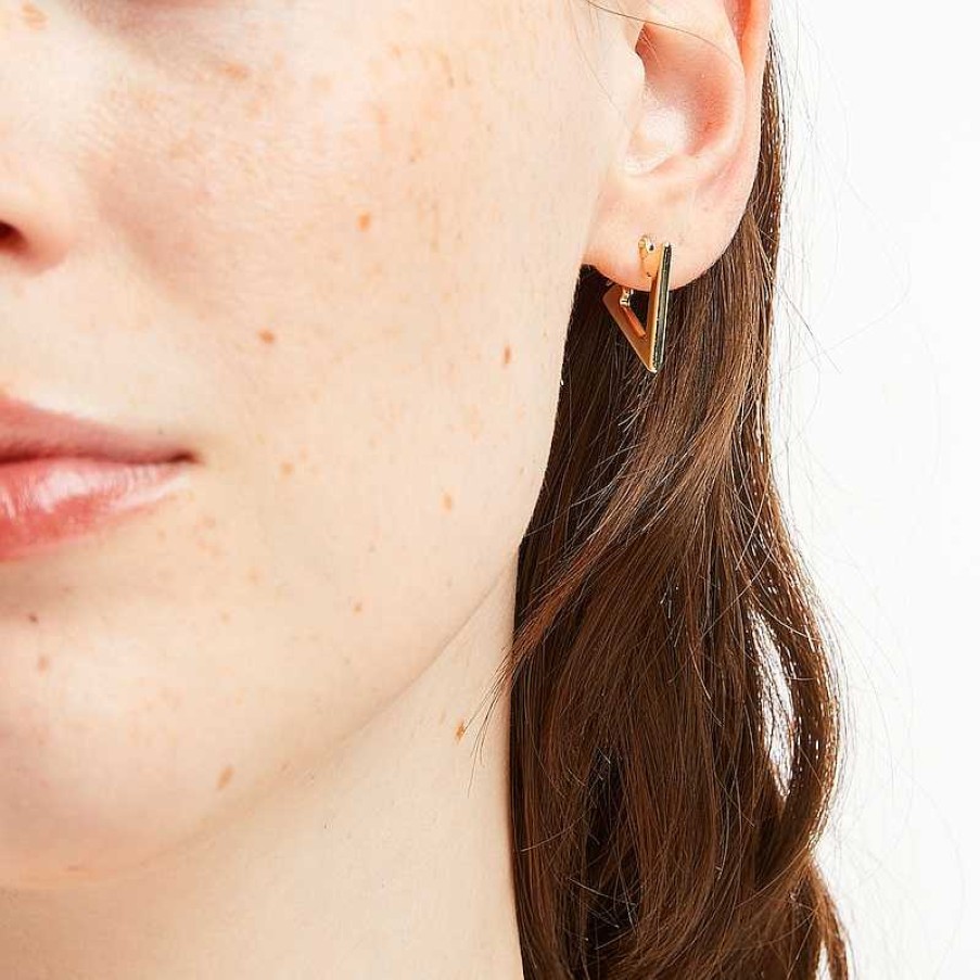 Earrings Zales | Triangle-Shaped Hoop Earrings In 14K Gold