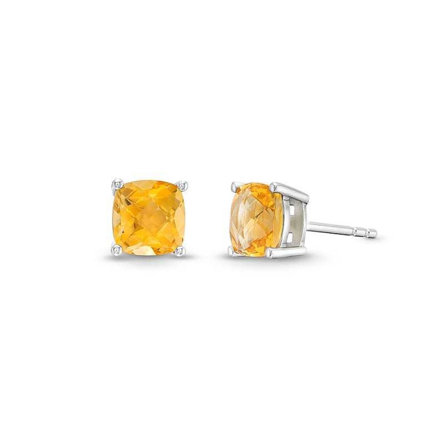 Earrings Zales | 7.0Mm Faceted Cushion-Cut Citrine Stud Earrings In Sterling Silver