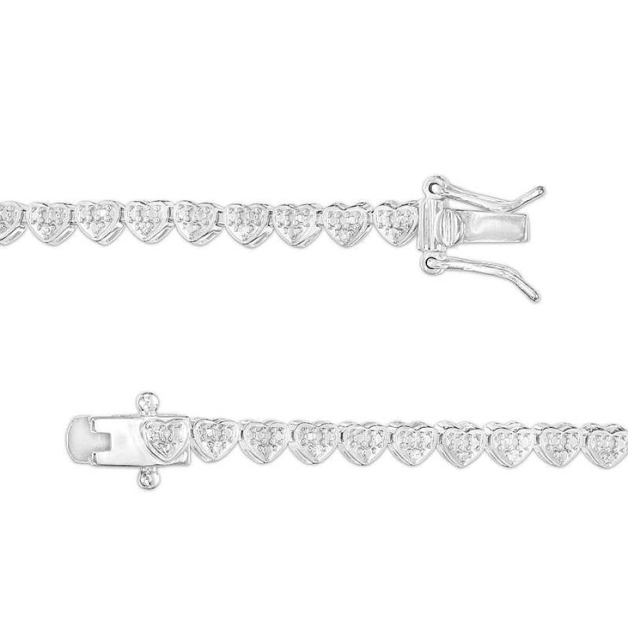 Bracelets Zales | 1/10 Ct. T.W. Diamond Beaded Hearts Link Line Bracelet In Sterling Silver - 7.25"