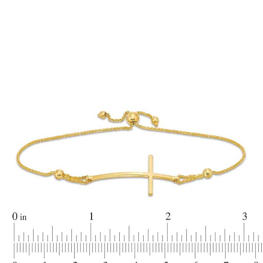 Bracelets Zales | Curved Sideways Cross Bolo Bracelet In 10K Gold - 9.25"