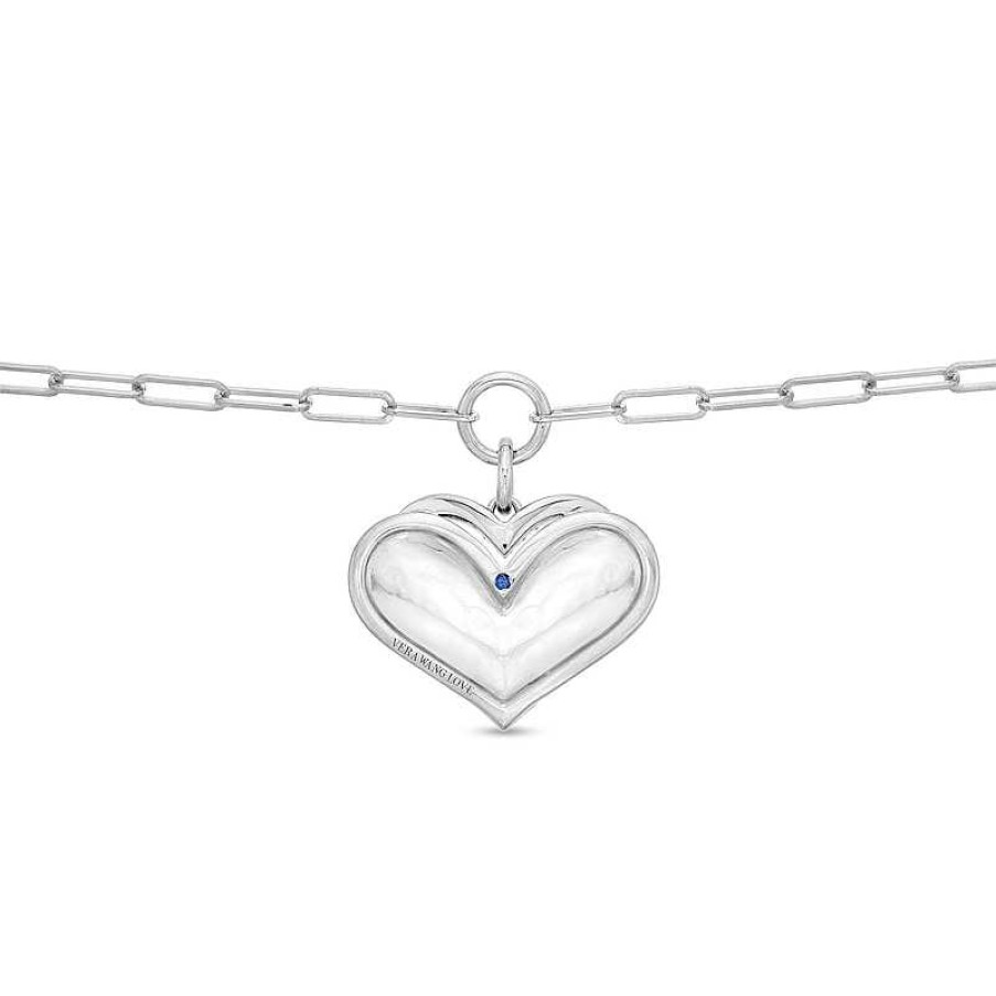 Bracelets Zales | The Kindred Heart From Vera Wang Love Collection 1/6 Ct. T.W. Diamond Heart Paper Clip Link Bracelet In Sterling Silver