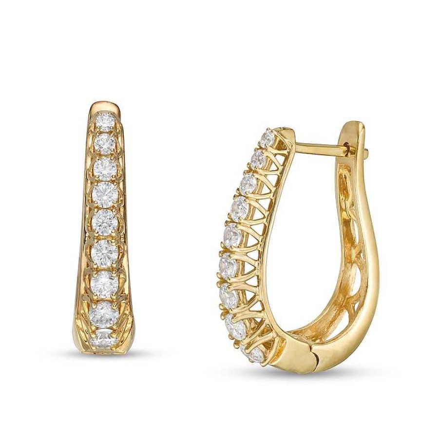 Earrings Zales | 1 Ct. T.W. Diamond Graduated Hoop Earrings In 10K Gold