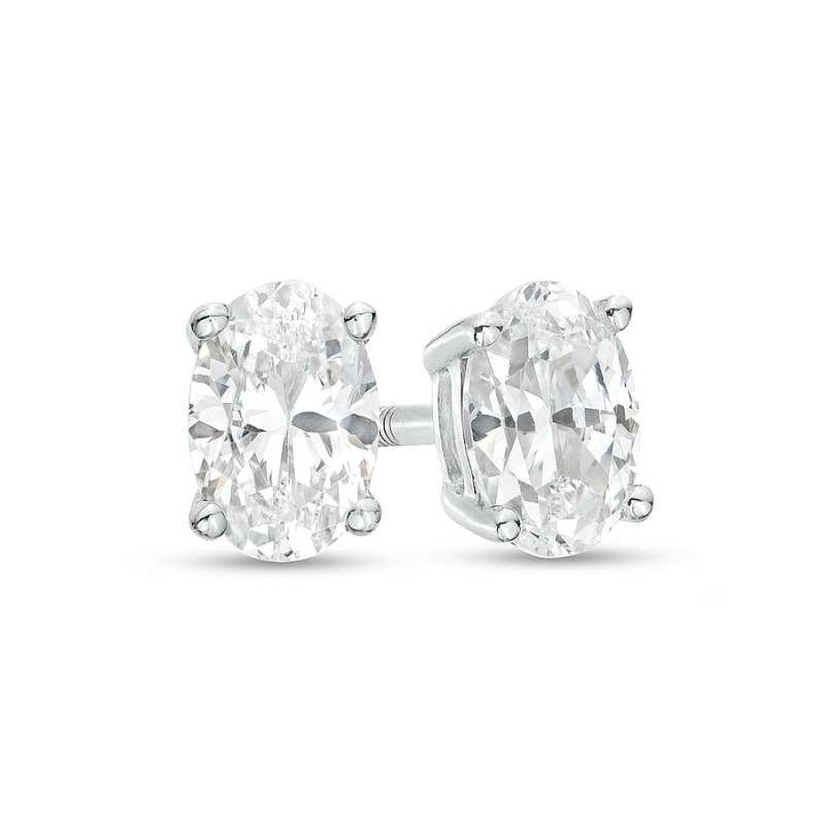 Earrings Zales | 1/2 Ct. T.W. Certified Oval Lab-Created Diamond Solitaire Stud Earrings In 14K White Gold (F/Si2)