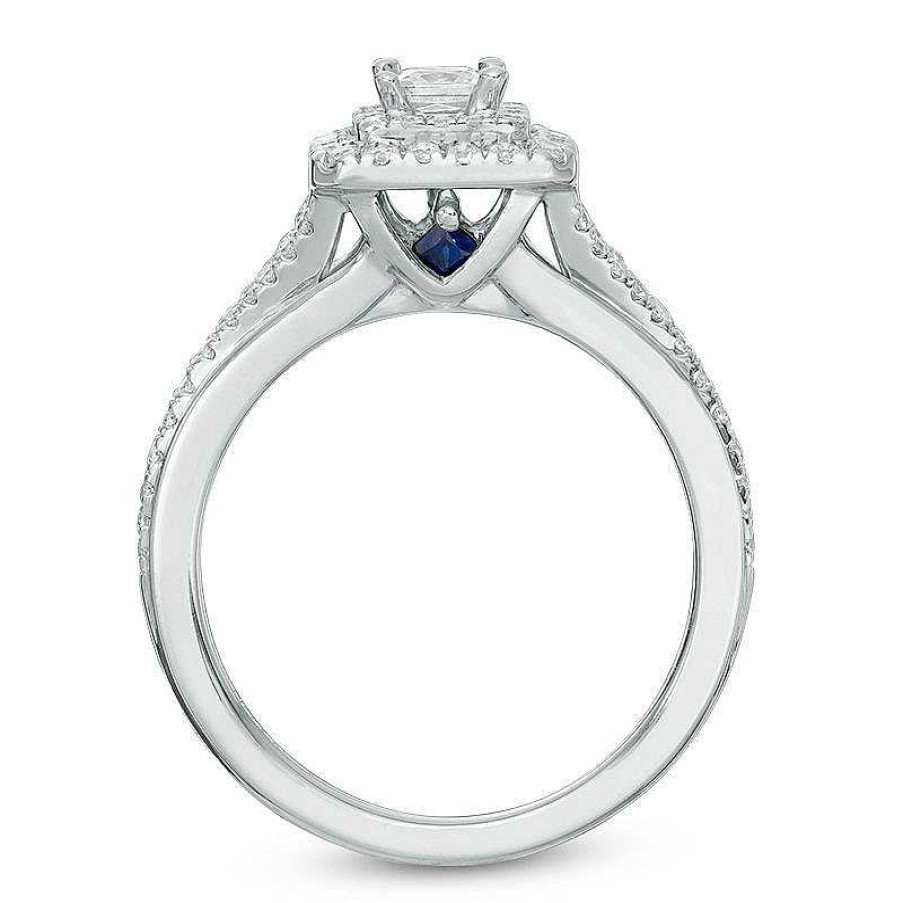 Rings Zales | Vera Wang Love Collection 5/8 Ct. T.W. Princess-Cut Diamond Double Frame Engagement Ring In 14K White Gold