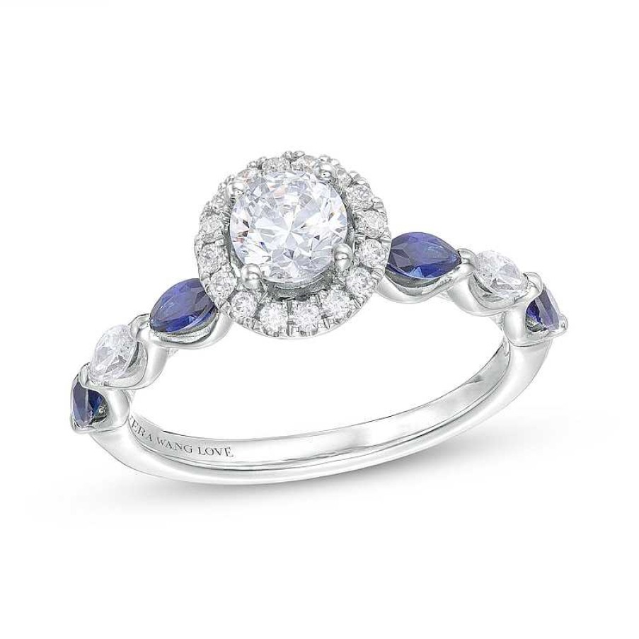 Rings Zales | Vera Wang Love Collection 3/4 Ct. T.W. Diamond And Marquise Blue Sapphire Engagement Ring In 14K White Gold