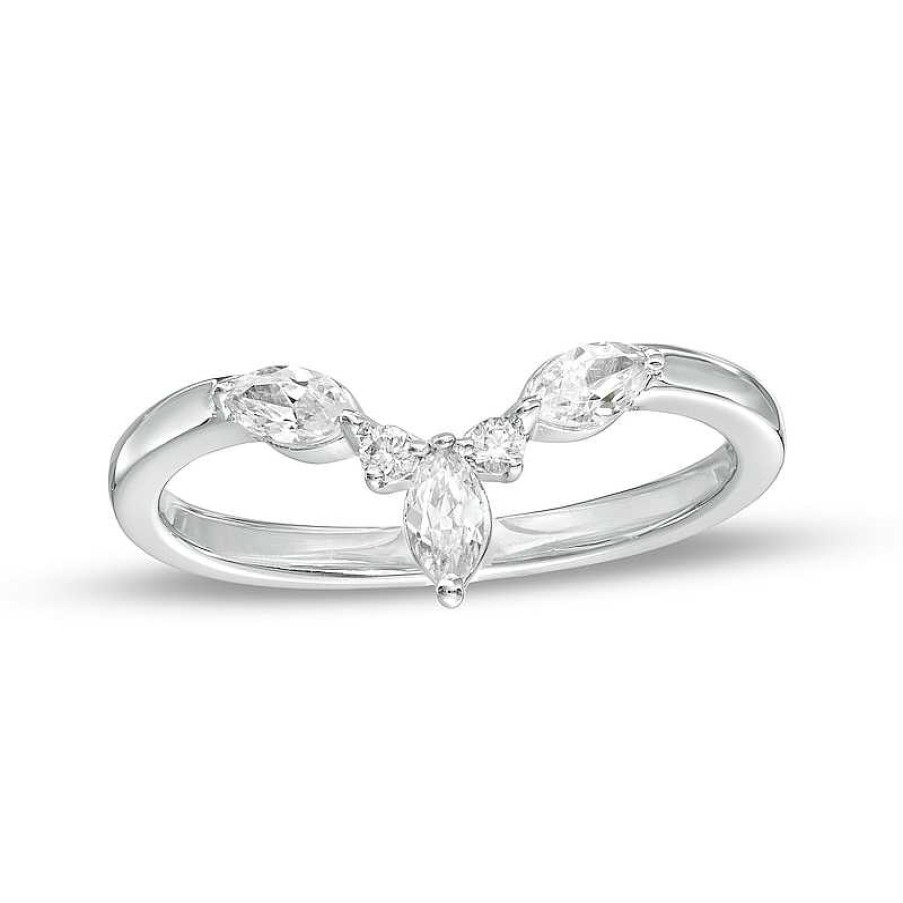 Rings Zales | 1/3 Ct. T.W. Marquise And Round Diamond Contour Anniversary Band In 14K White Gold