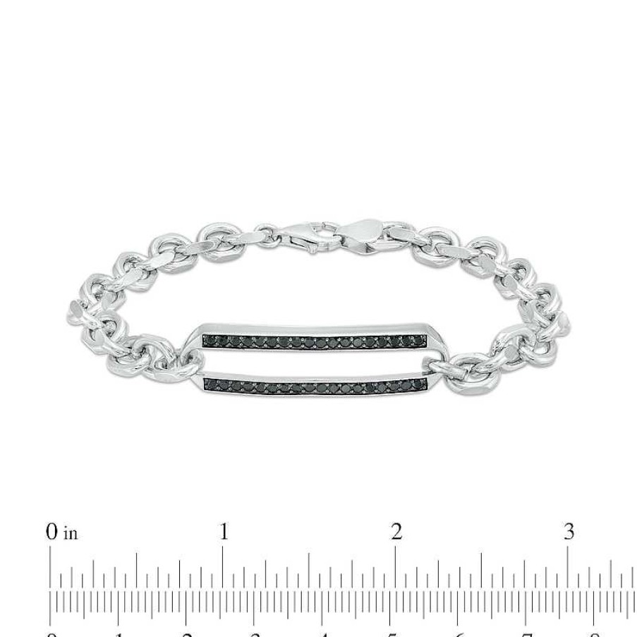 Bracelets Zales | Vera Wang Men 7/8 Ct. T.W. Black Diamond Outline Id Bracelet In Sterling Silver - 8.5"