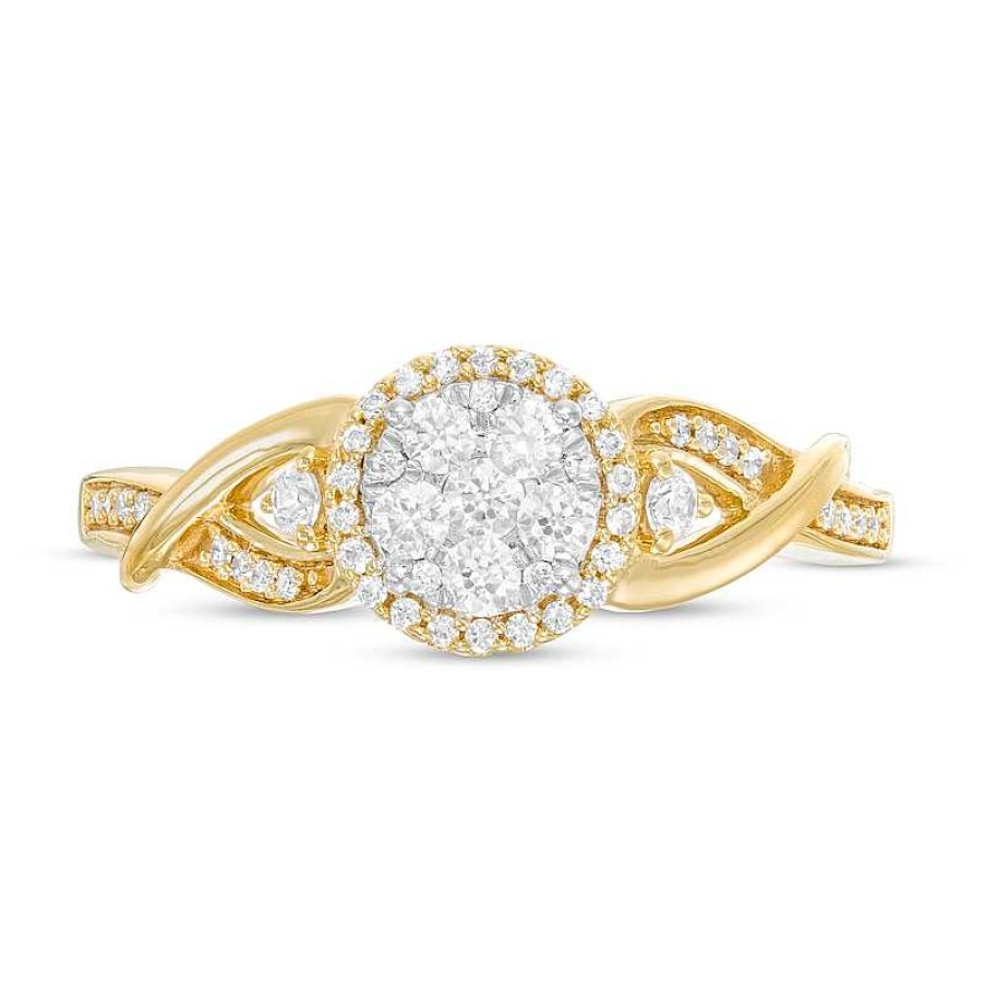 Rings Zales | 1/3 Ct. T.W. Composite Diamond Frame Twist Shank Ring In 10K Gold