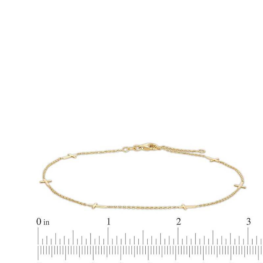 Bracelets Zales | Sideways Cross Station Anklet In 10K Gold - 10"